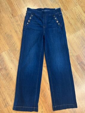 Chicos Wide Leg Pull On Jeans Embellished Sz8